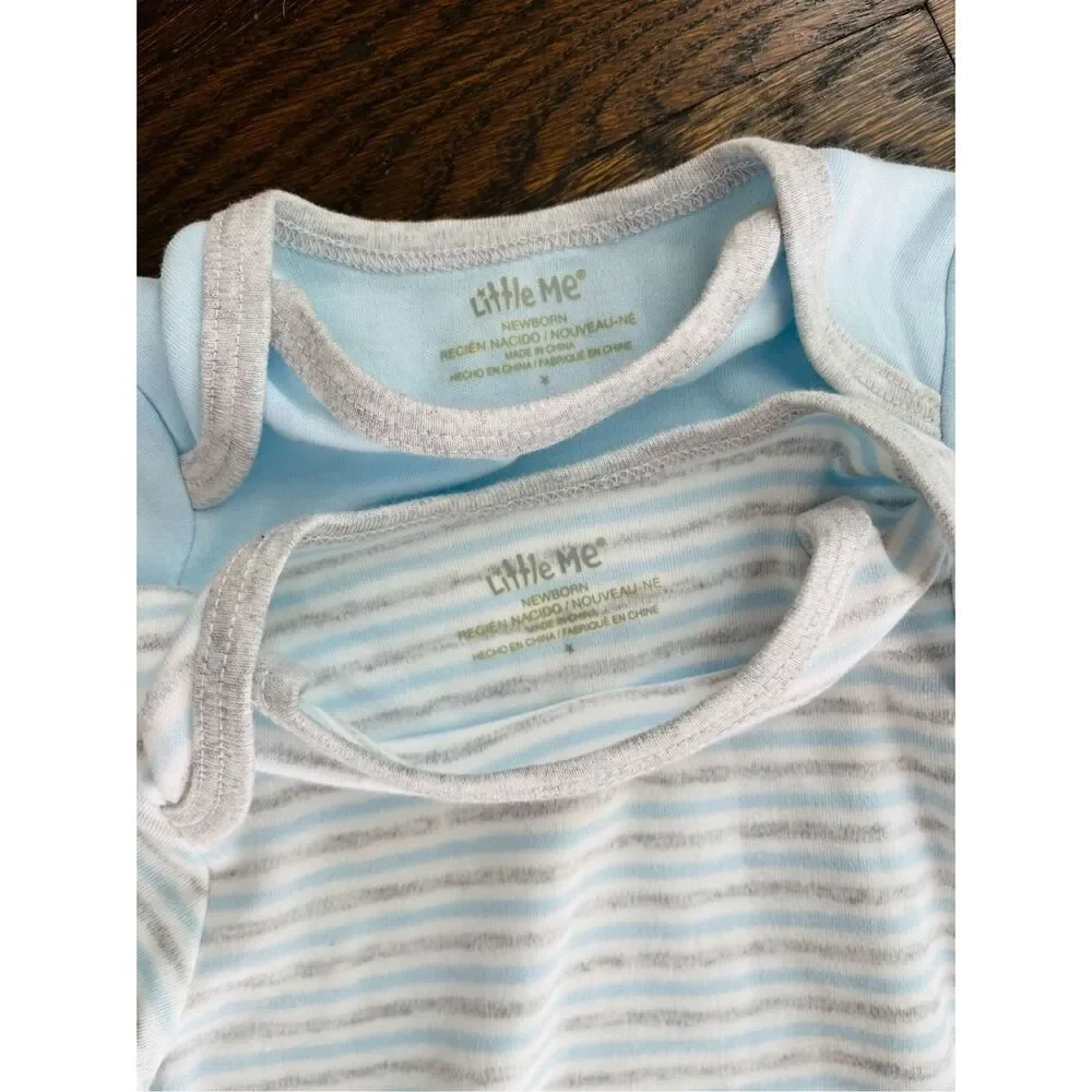 NEW Little Me Newborn Baby Blue Grey White Struped 1-piece Bundle Lot